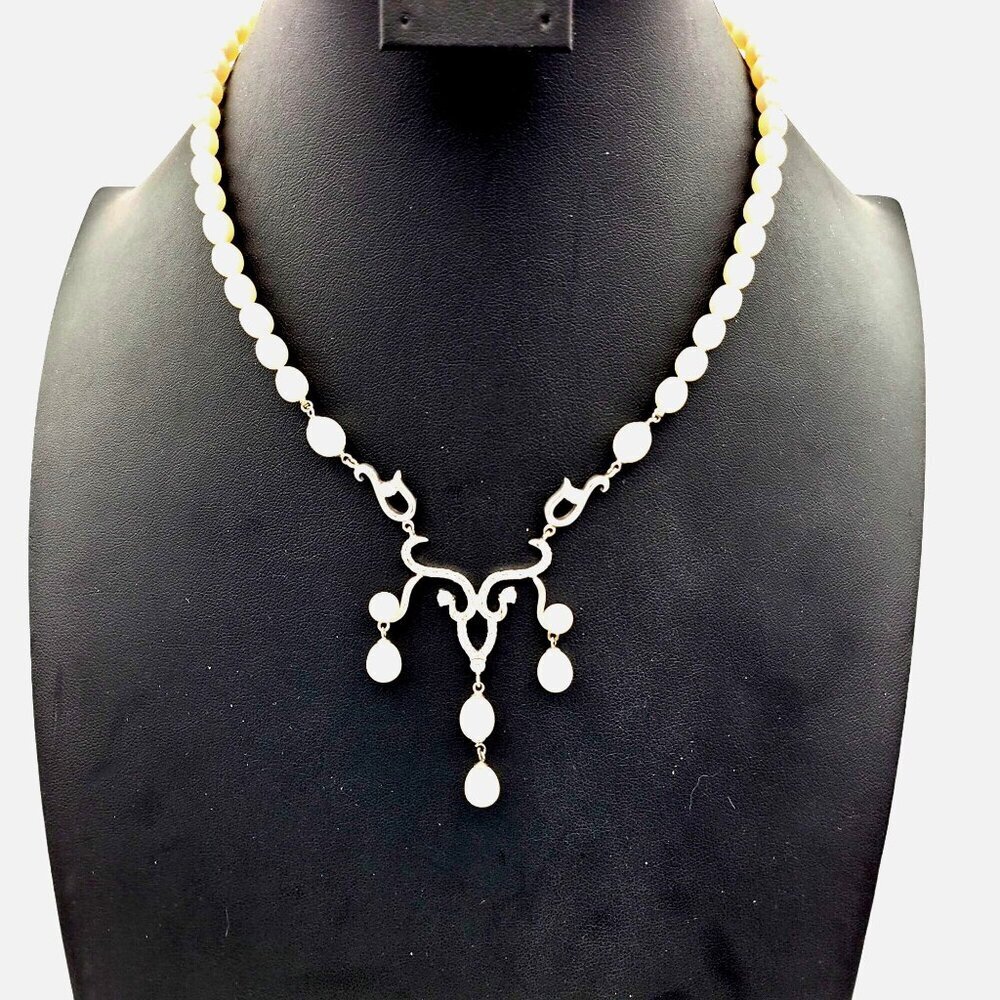 VTG Pearl & Silver Pendant Necklace Elegant Drop Design by CGI CN Wedding 18"